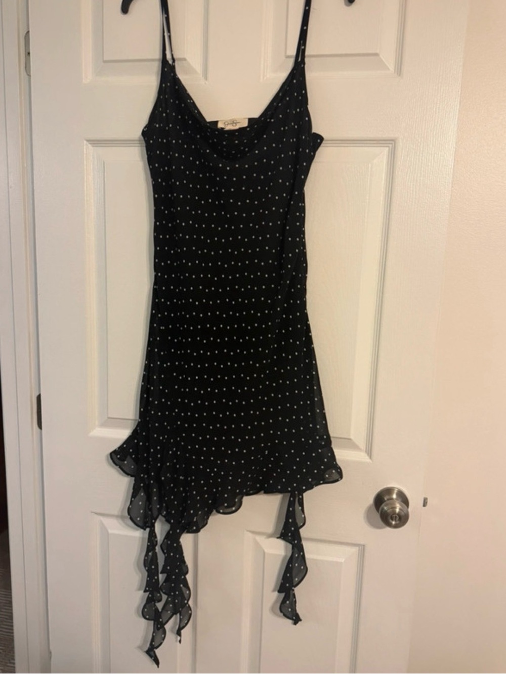 Jessica Simpson Black Polka Dot Slip Dress with Ruffle Hem